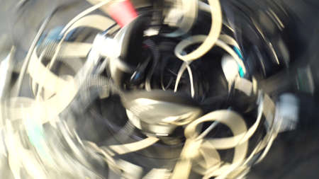 pile of electric wire from earphones rotatingの写真素材