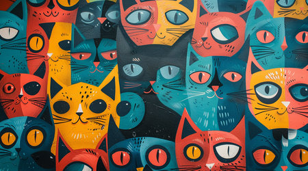 group of cartoon cats abstract digital color motion backgroundの写真素材