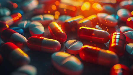 pile of color medical pills on abstract background medicine concepts drugs ill pain killersの写真素材