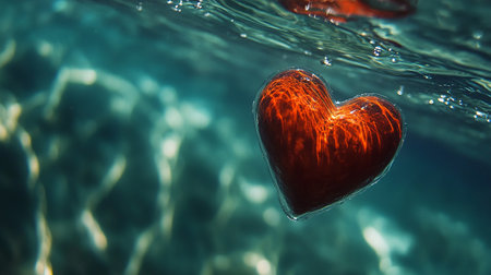 heart floating underwater sinking falling love conceptの写真素材