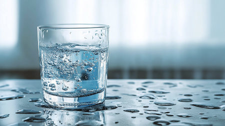 glass filled with water on table