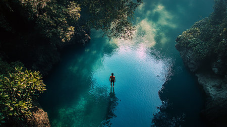 Serene nature oasis aqua background top viewの写真素材