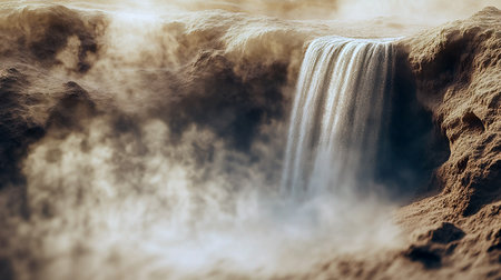 waterfall inside desert dry cracked land, surreal conceptの写真素材