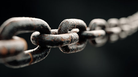 Rusty metal chain on black background