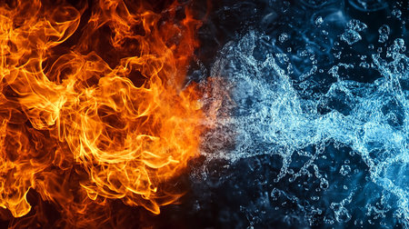 ice and fire confrontation abstract background concept animation loopの写真素材
