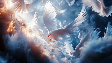 white birds heaven paradise grace euphoria concept abstract backgroundの写真素材