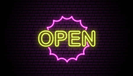 Open neon sign background wall template.の写真素材