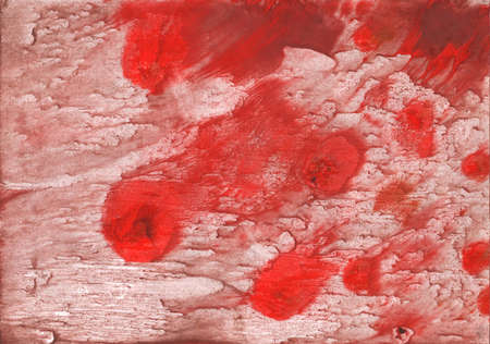 Hand-drawn work painted on paper sheet. Red Pink aquarelle pattern.