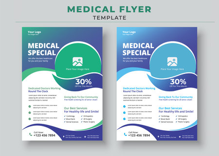 Medical Flyer Template, Healthcare Medical Flyer, Modern Medical Flyer Template Designのイラスト素材