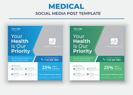 Your Health is our Priority poster, Medical Social Media Post and Flyer Template, Modern Healthcare Social Media Templateのイラスト素材