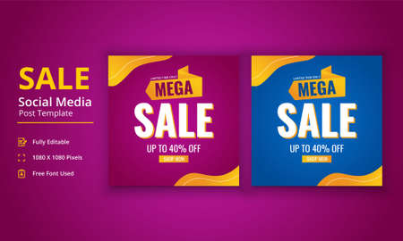 Sale Social Media Post Template, Mega Sale Banner, Super Sale Banner, Big Sale Poster, Special Offer Bannerのイラスト素材