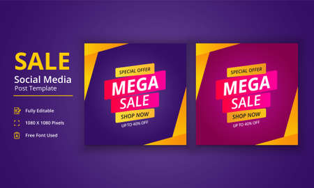 Sale Social Media Post Template, Mega Sale Banner, Super Sale Banner, Big Sale Poster, Special Offer Bannerのイラスト素材