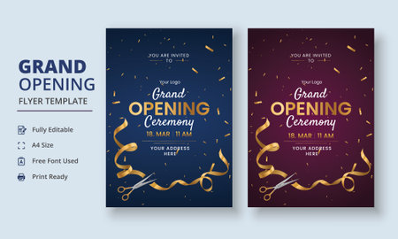 Grand Opening Flyer Template, Realistic grand Opening Invitation, Inauguration Flyer Template, opening ceremony invitation flyerのイラスト素材