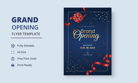 Grand Opening Flyer Template, Realistic grand Opening Invitation, Inauguration Flyer Template, opening ceremony invitation flyerのイラスト素材