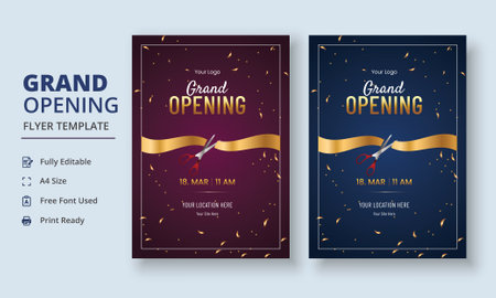 Grand Opening Flyer Template, Realistic grand Opening Invitation, Inauguration Flyer Template, opening ceremony invitation flyerのイラスト素材