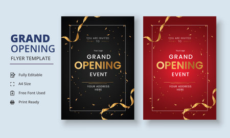 Grand Opening Flyer Template, Realistic grand Opening Invitation, Inauguration Flyer Template, opening ceremony invitation flyerのイラスト素材