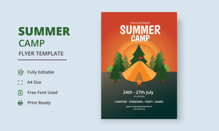 Summer Camp Flyer Template, Kids Summer Camp Flyer Template, Scouts Summer Camp Flyerのイラスト素材