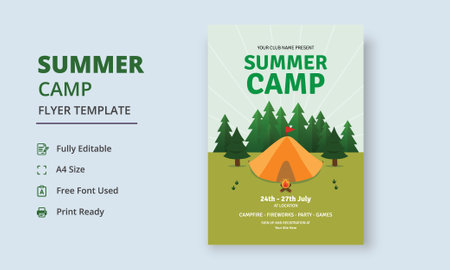 Summer Camp Flyer Template, Kids Summer Camp Flyer Template, Scouts Summer Camp Flyerのイラスト素材