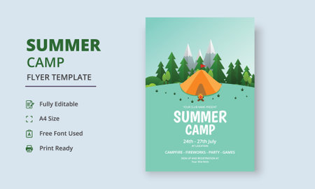 Summer Camp Flyer Template, Kids Summer Camp Flyer Template, Scouts Summer Camp Flyerのイラスト素材