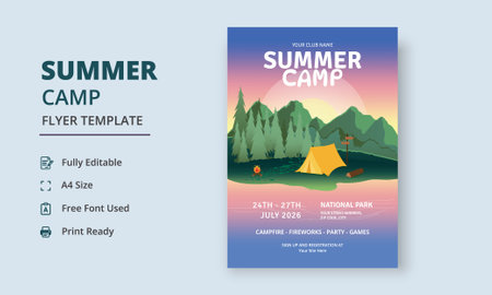 Summer Camp Flyer Template, Kids Summer Camp Flyer Template, Scouts Summer Camp Flyerのイラスト素材