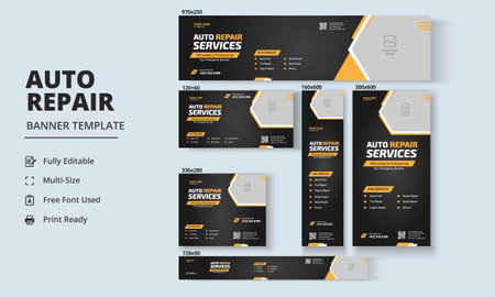 Auto Repair Banner, Auto Repair Social Media Bannerのイラスト素材