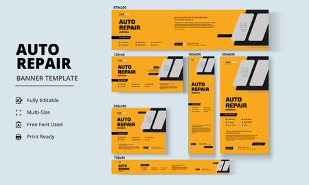 Auto Repair Banner, Auto Repair Social Media Bannerのイラスト素材