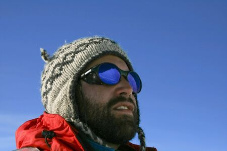 Reflection in the sungalsses of an adventurer on Antarctica