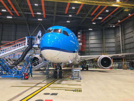 Boeing 787 in hangar for maintenance