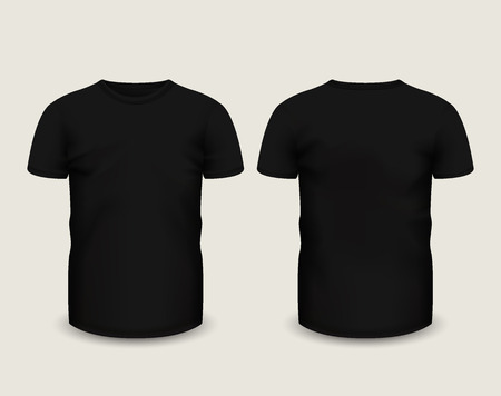 Men's black t-shirt short sleeve in front and back views.のイラスト素材