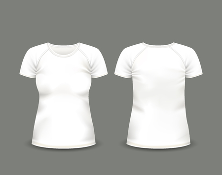 Women's white raglan t-shirt in front and back views.のイラスト素材