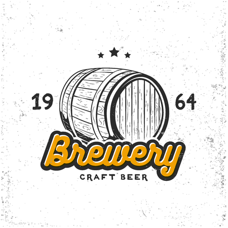 Creative logo design with beer barrel.  illustration. Designed to label, emblem or badge for brewery, beerhouses and pubs.のイラスト素材