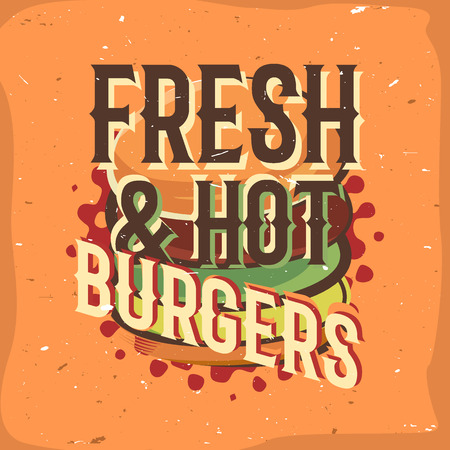 Creative design with burger. Vector illustration. Designed to label, emblem design for fastfood menu, burger house, snack bar or pizzeria.のイラスト素材