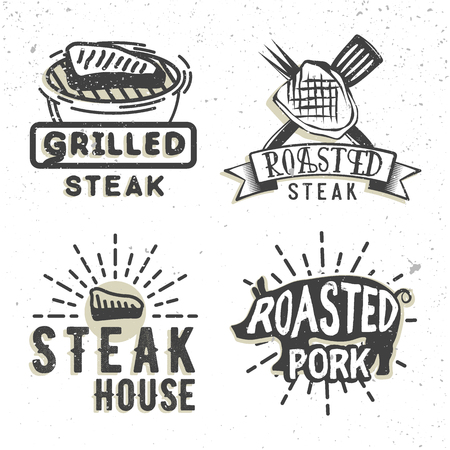 Set of design with grilled steak and grilled pork. Vector illustration.のイラスト素材