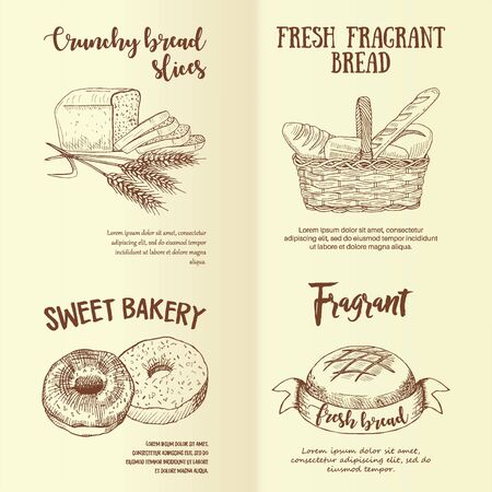 Set of hand drawn graphic bread labels.のイラスト素材