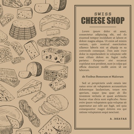 Shop or store, market sketch banner with cheeseのイラスト素材