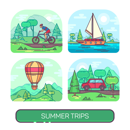 Summer travelling set, transport themeの写真素材