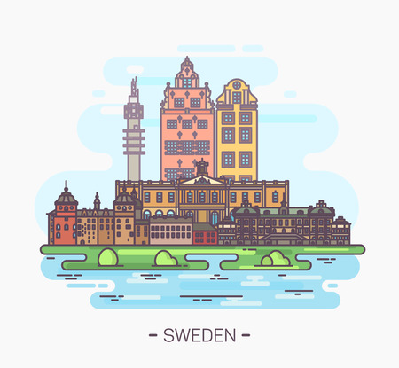 Sweden national landmarks in Stockholm, Gamla Stanのイラスト素材