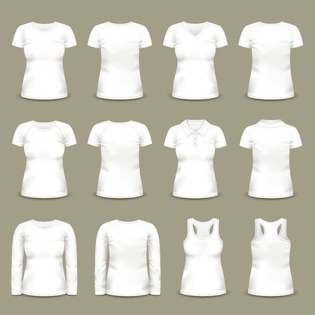 Set of isolated white woman t-shirts and tunicの写真素材