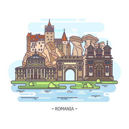 Monuments or Romania landmarksのイラスト素材