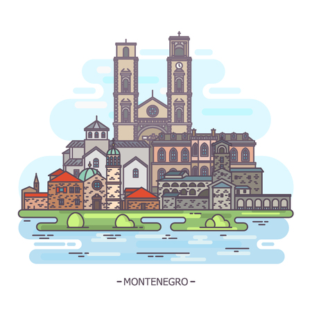 Montenegro architecture landmarks, monuments and cathedrals, tourism themeのイラスト素材