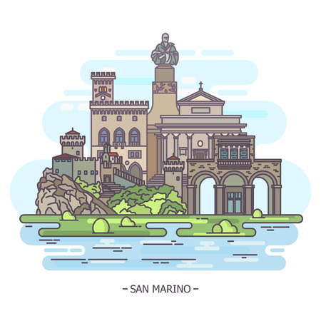 Landmarks of San Marino, architecture monuments, tourism themeのイラスト素材