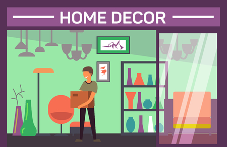 House decor shop with buyer and home accessoriesの写真素材