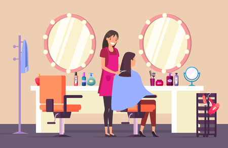 Woman at hairdresser salon doing haircutのイラスト素材