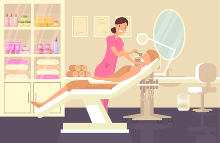 Beautician at cosmetic salon doing face cleaningのイラスト素材