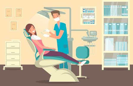 Dentist office with woman doing tooth treatmentのイラスト素材