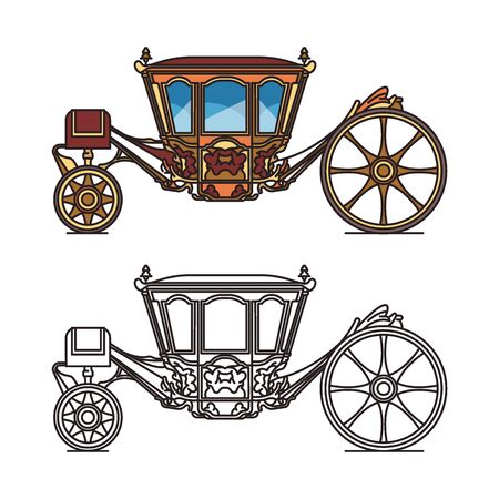 Icon of wedding chariot, medieval royal carriage.のイラスト素材