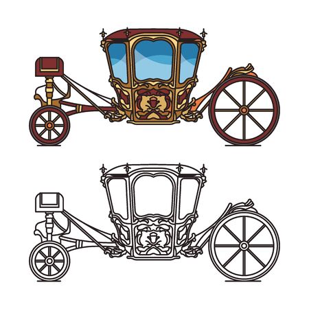 Wedding carriage or outline of retro royal chariotのイラスト素材