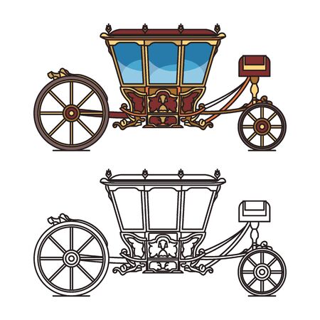 Vintage chariot for wedding, retro horse carriageのイラスト素材