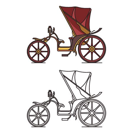 Open carriage of XIX century. Victorian or French chariot. Retro calash or buggy for marriage, caleche wagon for transportation. Isolated coach, outline or contour of cab. Retro and vintage, victoriaのイラスト素材