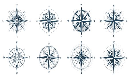 Wind rose compass with direction arrows, icons